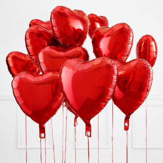 12 Red Heart Foil Balloon