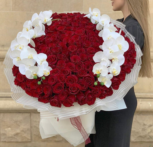 100 Premium Red Roses&Orchids Bouquet